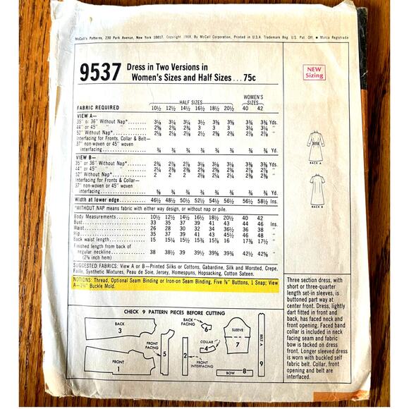 Vintage 1960s McCalls 9537 Sewing Pattern Size 14.5 Mini Dress COMPLETE - Picture 2 of 2